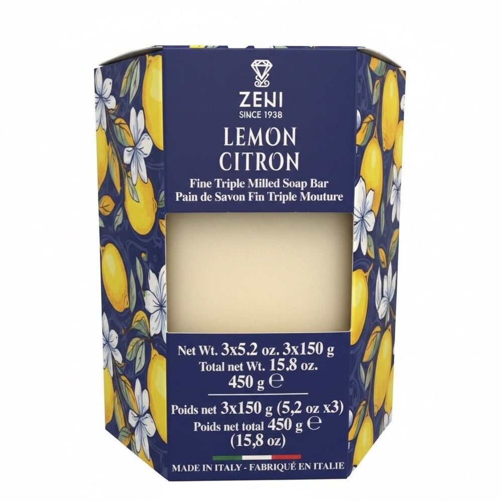 Zeni Italian Fine Triple Milled LEMON w/ 3 Hexagon Soap Bars 5.2oz each NIB